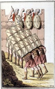Soldats romains (légion romaine) manœuvrant et se défendant avec leurs boucliers. Gravure du début du 19ème siècle - Unknown artist
