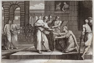 Bible de Royaumont, Nouveau Testament : Cornelius baptise. Le centurion reçoit la foi de Jésus-Christ, et est baptisé par Saint Pierre. Illustration de 1811. - Unknown artist