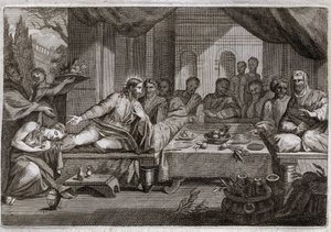 Bible de Royaumont, Nouveau Testament : Dîner chez Simon le Pharisien. Illustration de 1811. - Unknown artist