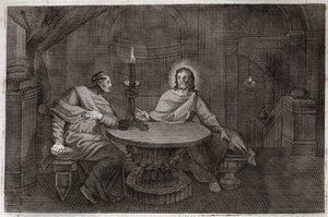 Bible de Royaumont, Nouveau Testament : Nicodème vient trouver Jésus-Christ la nuit. Illustration de 1811. - Unknown artist
