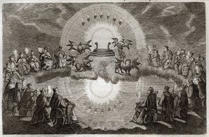 Bible de Royaumont, Nouveau Testament : Ciel ouvert. Un trône apparaît entouré d