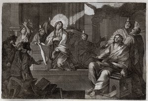 Bible de Royaumont, Nouveau Testament : Pentecôte. Le Saint-Esprit descend sur la Vierge Marie et les Apôtres. Illustration de 1811. - Unknown artist