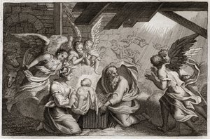 Bible de Royaumont, Nouveau Testament : La Nativité. Jésus-Christ est né de la Sainte Vierge Marie dans une étable à Bethléem. Illustration de 1811. - Unknown artist