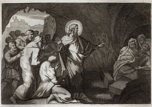 Bible de Royaumont, Nouveau Testament : La Résurrection de Lazare par Jésus-Christ. Illustration de 1811. - Unknown artist