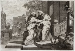 Bible de Royaumont, Nouveau Testament : Visitation. La Sainte Vierge Marie rend visite à sa cousine Élisabeth. Illustration de 1811. - Unknown artist