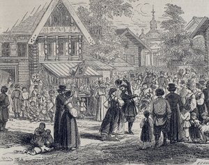 Russie (XIXe siècle). Fête dans un village. 1879 (gravure) - Unknown artist