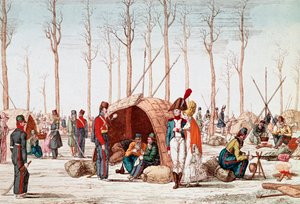 Soldats russes bivouaquant sur les Champs-Élysées, Paris, France, 31 mars 1814 (gravure) - Unknown artist