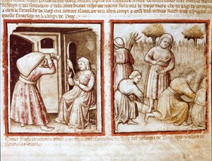 Ruth et Noémi travaillant dans les champs de Booz Miniature du codex 212 (ou codex padovano ou Bible de Padoue) - Unknown artist