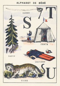 S T U : sabre, sapin, tente, tigre, uniforme - Unknown artist