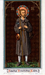 Saint Benoît de Nursie (né à Nurcia en Ombrie vers 480 - 527) en pèlerin. Chromolithographie de 1885 - Unknown artist