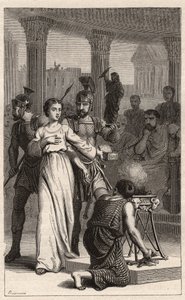 Sainte Blandine - Sainte Blandine (martyre 177) refuse de sacrifier aux idoles - gravure dans « Les Femmes Illustres de France » par Oscar Havard - 1886