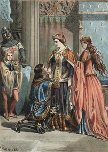 Saint Louis (1214-1270), roi de France, et sa mère Blanche de Castille (1188-1252). Gravure de 1881 dans « El Culto de la Hermosura » par Juan Justo Huguet, Molinas Hermanos éditeurs