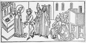 Saint Matthieu. Gravure de «Leben der Heiligen - sommerteil» (Le livre des saints) par Jacobus (Jacques) de Voragine (1228-1298). Lubeck 1488 - Unknown artist
