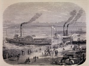 Quais de San Francisco et bateaux à roues à aubes (Californie) - Unknown artist
