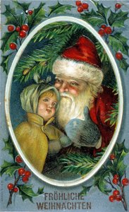 Père Noël et un enfant. Carte postale allemande du XIXe siècle. - Unknown artist