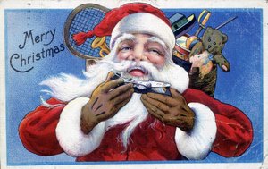 Père Noël et sa hotte de jouets - Carte postale américaine, fin du XIXe siècle