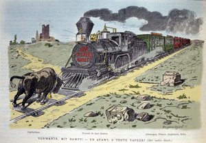 Vignette allégorique satirique : le taureau symbole du capitalisme tente d