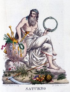 Saturne. En latin Saturnus (correspond au dieu grec Cronos).