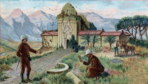 Scènes de royaumes disparus : Temple dans les montagnes de la province de Qui-Nhon au Cambodge. Chromolithographie du 19ème siècle