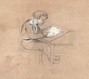 Écolier au travail. (dessin, vers 1830) - Unknown artist