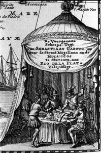 Sebastiano Caboto (Sebastien Cabot) représenté sur la cartouche d