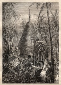 Deuxième voyage (1772-1775) du capitaine James Cook (1728-1779) : maison circulaire traditionnelle, sur le toit d