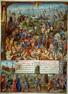 Septième Croisade (1248-1254). En haut, Louis IX (Saint Louis) (1215-1270), roi de France, avec les croisés après avoir été vaincus par les Sarrasins à Mansourah en 1250 - Unknown artist