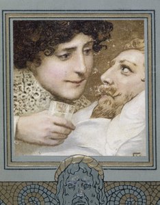 Homme malade et femme lui donnant un verre d