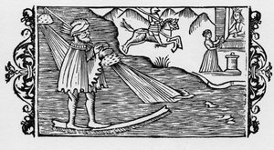 Sorcier traversant la mer par sortilège - dans "Historia de Gentibus Septentrionalibus" par Olaus Magnus, Rome 1555 - Unknown artist