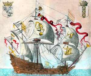 Navire espagnol du XVIe siècle. Gravure du XVIe siècle - Unknown artist