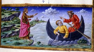 Saint Pierre : Pêche sur le lac de Tibériade. Miniature du 15ème siècle. Milan, Biblioteca Trivulziana. - Unknown artist