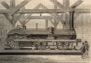 Modèle de locomotive à vapeur, système Crampton nommé Thomas Russell Crampton (1816-1888). Gravure de 1856 - Unknown artist