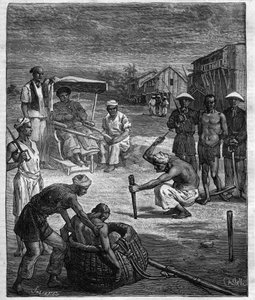Supplice de deux pirates au Tonkin - Le pirate du Tonkin - illustration pour le roman de Pierre Maël (Charles Causse et Charles Vincent) gravure dans « journal des voyages » 1884 - Unknown artist