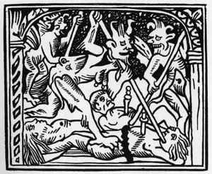 Sus! sus! les diables! sus démons! dans "Grand Calendrier et Compost des Bergers", Lyon - Unknown artist