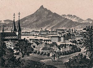 Suisse : vue de la ville de Lucerne dans « Le Monde Illustré 168 vues » sans date (fin XIXe siècle) - Unknown artist