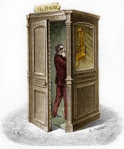 Cabine téléphonique en 1888. Gravure dans « Le Journal de la Jeunesse » - Unknown artist