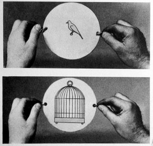 Thaumatrope : en 1825 John Ayrton Paris a commercialisé son disque magique le thaumatrope (roue miracle), d