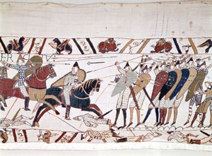 La bataille de Hastings, remportée par Guillaume Ier le Conquérant (1027 - 1087) le 14/10/1066 et durant laquelle le roi Harold II d