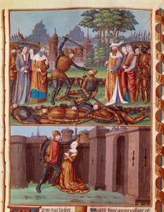 La bataille des Horaces et des Curiaces. Les trois Horaces de Rome rencontrent les trois Curiaces. Différentes scènes de combat - Unknown artist