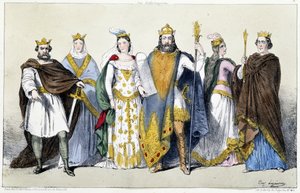 Les Carolingiens : Pépin le Bref (715-768) et Bertrade de Laon (Berthe aux grands pieds) (720-783), Charles Ier dit Charlemagne (742-814) et Hildegarde de Vintzgau (758-783), Louis Ier dit le Pieux ou le Débonnaire (778-840) et Ermengarde de Hesbaye (ca. 