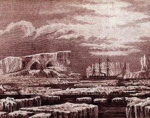 Le bateau Challenger au milieu des icebergs