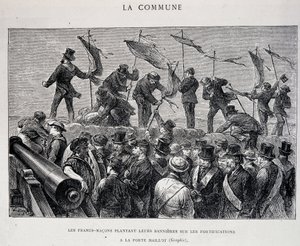 La Commune : Les francs-maçons plantant leurs bannières sur les fortifications à Porte Maillot (1871) - gravure - Unknown artist