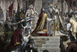 Le Couronnement de Charlemagne - Couronnement de Charlemagne (742 - 814) en 800 par le pape Léon III - Unknown artist