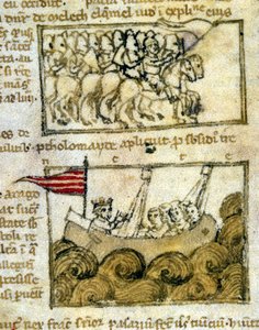 Les Croisés en route pour la Terre Sainte. De « Peregrinationem in Terram Sanctam ». Manuscrit du XIIe siècle. Biblioteca Marciana, Venise.