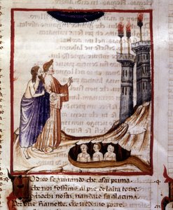 La Divine Comédie de Dante Alighieri. Enfer. Miniature représentant la ville de Dité. Manuscrit du 14e siècle. Bibliothèque municipale de Rimini - Unknown artist
