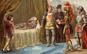 Le gouverneur anglais de Châteauneuf-de-Randon se rend et vient déposer les clés de la place sur le lit de mort de Bertrand du Guesclin, le 13 juillet 1380. - Unknown artist