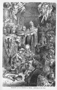 Le Grand Empereur Frédéric Barberousse tient sa cour à Mayence - Frédéric Ier de Hohenstaufen, dit Frédéric Barberousse (1122-1190) reçu à Mayence la croix de l