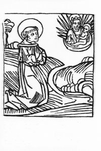 La vie de Saint Bernard de Menthon (923 - 1008). Gravure de « Leben der Heiligen - sommerteil » (Le livre des saints) par Jacobus (James) de Voragine (1228-1298). Lubeck 1488 - Unknown artist