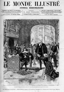 Le marquis de Nangis (interprété par Dumaine) et Marion (par Sarah Bernhardt) implorant le roi Louis XIII (Garnier). Pièce de théâtre "Marion Delorme", drame de Victor Hugo (1802-1885) joué au théâtre de la Porte Saint-Martin après avoir été interdit par.. - Unknown artist