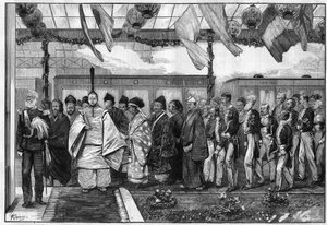 Le Mikado, le dirigeant spirituel du Japon, inaugure le premier chemin de fer de son pays - Unknown artist